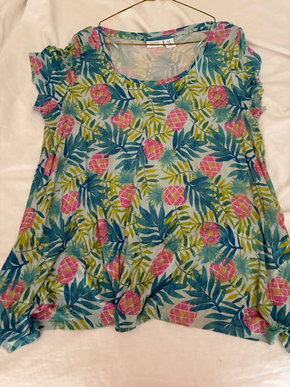 Sigrid Olsen Tropical Pink Pineapple Print Short Sleeve Top
